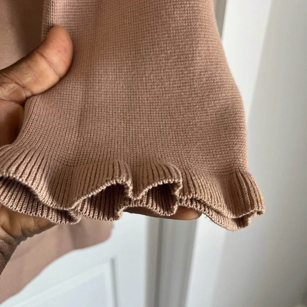 Kate Spade Long Knit Open Cardigan Blazer Sweater XL Ruffle Sleeve Classic Beige
